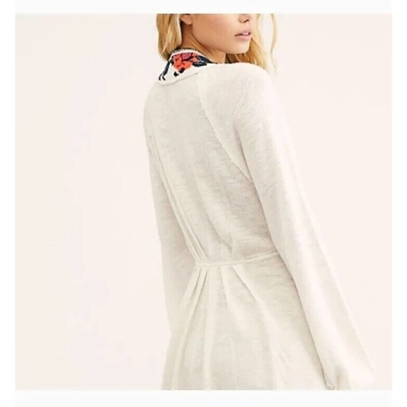 Free People Aztec White Embroidered Tunic Top Boho Hippie Waffle Thermal Large - Picture 14 of 15